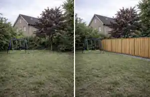 Plaatsing houten schutting – voor en na.jpg